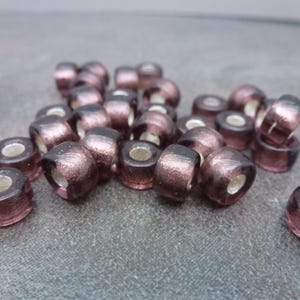 25pc Silver-Lined Dark Amethyst Czech Glass Pony Beads. 6x9mm Roller, Large Hole Rondelle