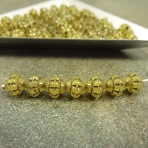 Taupe Opal Brown Etch, Czech Glass Turbine Beads, 6mm, 50pc, Etched Pressed Glass Mulberry Saucer Rondelle