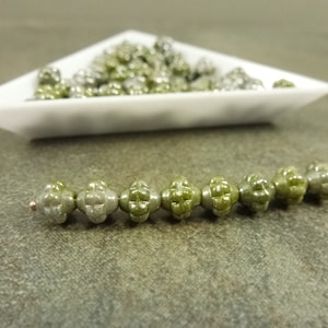 Olive/Silver Luster Czech Glass Turbine Beads 6mm 50pc Etched Pressed Glass Mulberry Saucer Rondelle