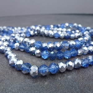Steel Blue/Silver Faceted Rondelle Beads, Sparkly Chinese Crystal 5x6mm, 15&quot; Strand, Glass Beads