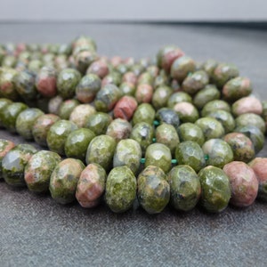 Unakite Rondelle Natural Gemstone 5x8mm Faceted Beads 14&quot; Strand, Donut
