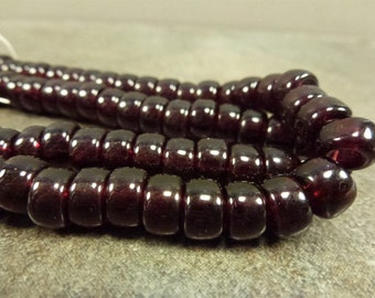 30pc Dark Garnet Czech Glass Pony Beads. 6x9mm Roller, Large Hole Rondelle