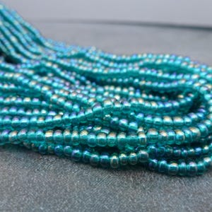 Teal Green AB Czech Glass 8/0 Seed Beads Full 12 String Hank