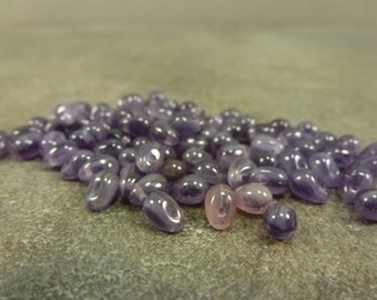 Purple Blend Czech Glass Teardrop Beads 6x4mm 50pc Side Drilled