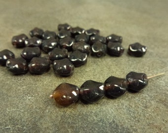 25pc Cola Blend Blend Czech Glass Diamond Oval Beads, 9x8mm Pressed Glass, Wavy Oval, Baroque Oval Cross
