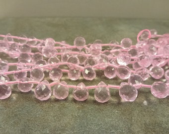 Pink Crystal Faceted Briolette Glass Bead 11x9mm 24pc