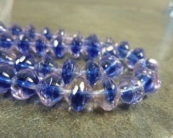 8pc Sapphire/Pink Blend Faceted Saucer Beads, Faceted Czech Glass, 7x9mm Saturn, Firepolished