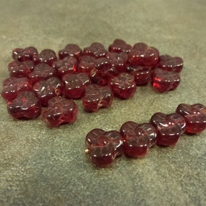 Siam Pansy Beads 9mm Czech Pressed Glass 50pc Flower
