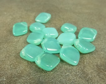 Mint Opal Diamond Drop Beads Czech Pressed Glass 12x14mm, 20pc, Side Drilled UV REACTIVE