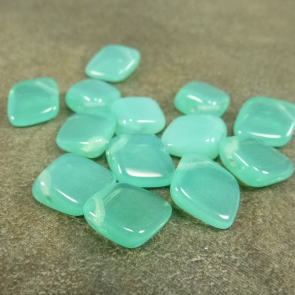 Mint Opal Diamond Drop Beads Czech Pressed Glass 12x14mm, 20pc, Side Drilled UV REACTIVE
