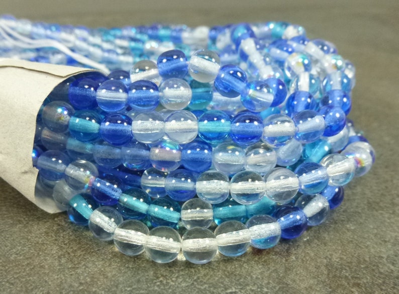 Caribbean Blue Mix Czech Pressed Glass Druk Beads 6mm 50pc Smooth Round Aqua Crystal Sapphire AB