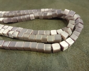 Cat's Eye Glass Cube Beads - Lavender - 6mm - 16" Strand - approx 65pc - Fiber Optic- Light Purple