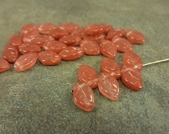 Rust Red Leaf Beads Czech Pressed Glass 12x7mm 50pc Leaves