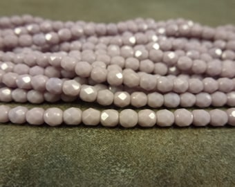 Milky Amethyst Czech Glass Firepolish Beads 4mm Faceted Round 50pc