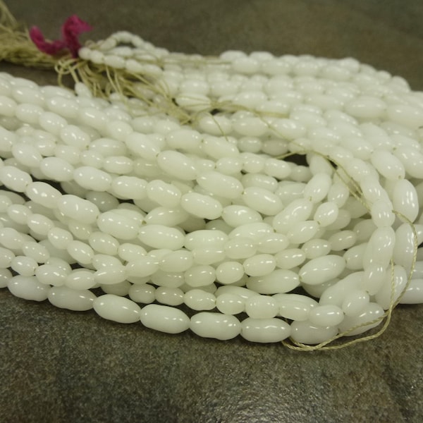 Milky White Vintage West German Alabaster Glass Rice Beads 5mm, 7mm, 9mm - Select your size - one 24" strand