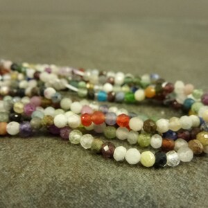 Multi Gemstone Beads 3mm Tiny Micro Faceted Round 15&quot; Strand