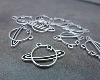 CLEARANCE 60pc Saturn Charm 27x19mm Silver Tone Planet Base Metal Alloy Finding WHOLESALE LOT