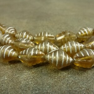 15pc Matte Brown Topaz/Silver Striped Bicone Beads, 13x9mm Czech Pressed Glass