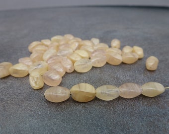 Light Cream/Peach Stripe Oval Twist Beads Czech Pressed Glass 9x6mm 50pc