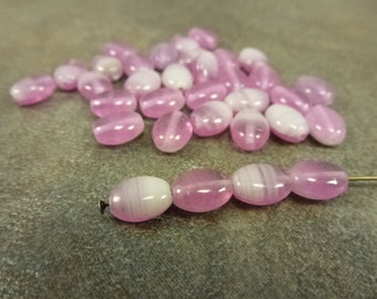 Rose/Light Grey Czech Pressed Glass Beads 9x7mm Oval 25pc