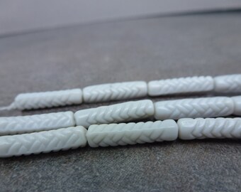 10pc Opaque Grey Czech Glass Beads, 18x4mm Skinny Tube, Cross Hatch, Pressed Glass