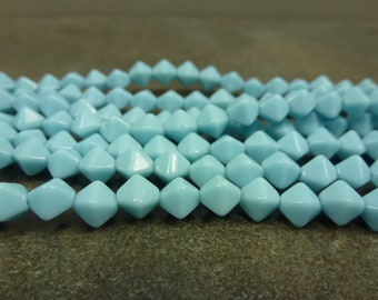 Czech Glass Lucerna Bicone Beads, Opaque Sky Blue, 6mm 50pc, Pressed Glass