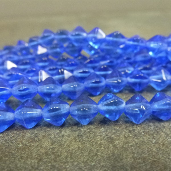 Sapphire Lucerna Bicone Beads, Czech Glass, 6mm, 50pc, Pressed Glass