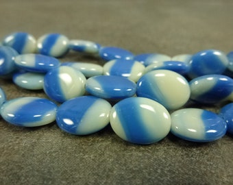 Denim Creme Oval Beads, 12x9mm Czech Pressed Glass, 6" Strand w/Approx 13 beads