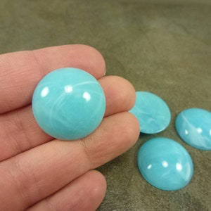 Vintage Lucite Cabochon - 24mm Round - Sky Blue White Swirl - 1980s - select 10pc or 25pc - Flat Back - Undrilled No Holes