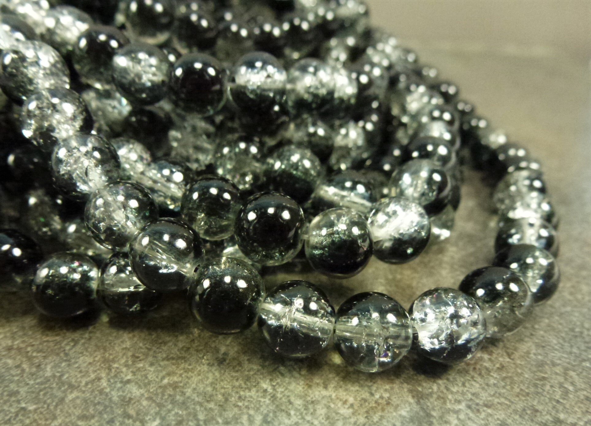 Wholesale Black Crackle Glass Beads 8mm Round G1200 - 50, 100 Or 200 Pcs