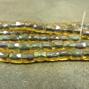 24pc Black Lined Amber AB Faceted Barrel Beads, 7x6mm Firepolish Cylinder, Czech Glass