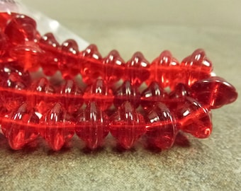 Ruby Czech Glass Saturn Saucer Beads 7x10mm 10pc Rondelle Pressed