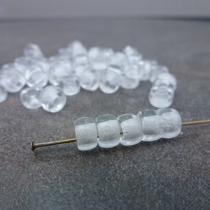 50pc Crystal White-Lined Czech Glass Pony Beads. 3.5x6mm Roller, Large Hole Rondelle