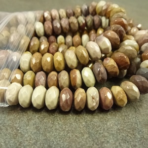 Sunset Mookaite Jasper Gemstone Beads 8x5mm Faceted Rondelle 8&quot; Strand Earth Tones Brown Pink Mustard  Burgundy