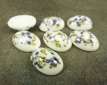 6pc White Mosaic Vintage Japanese Glass 18x13mm Oval Cabochons Cherry Brand