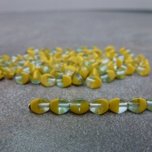 Mustard/Crystal Czech Glass Pinch Beads 5x3mm 100pc 3 Sided Oval