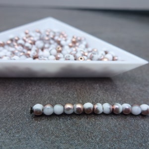 200pc White/Copper 3mm Czech Glass Druk Smooth Round Beads