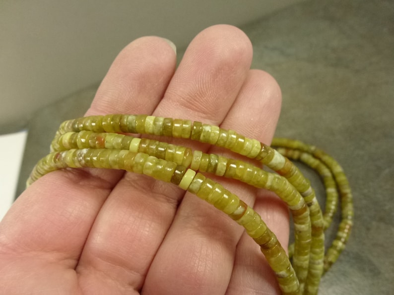 Serpentine Jade Gemstone 4.5mm Smooth Heishi Beads 16 Strand