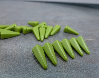 25pc Avocado Squared Spike Beads, 5x13mm Czech Glass, Thorn