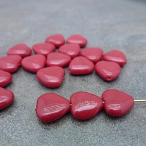 30pc Blood Red Czech Glass Heart Beads 12x11mm Pressed Glass