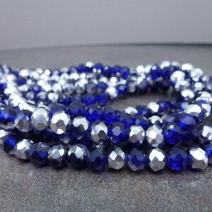 Cobalt/Silver Faceted Rondelle Beads, Sparkly Chinese Crystal 5x6mm, 15&quot; Strand, Glass Beads