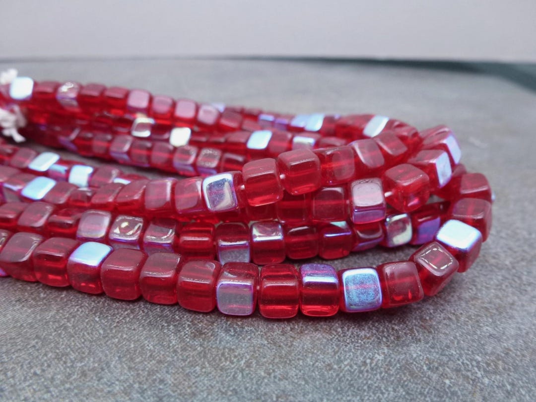 50pc Ruby AB Cube Beads, 5x6mm Czech Glass - Etsy