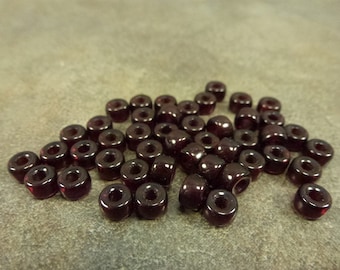 50pc Dark Garnet Czech Glass Pony Beads. 4x6mm Roller, Large Hole Rondelle