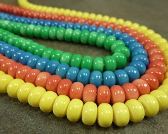 Vintage Japanese Lucite Beads - Pick Your Color - 30pc - Color-Washed 5x7.5mm Rondelle - 1950s - Wonderful Shine - Blue Yellow Green Orange
