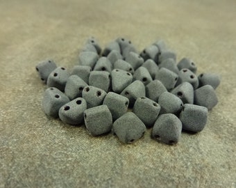 50pc Pyramid Beads, Frosted Jet, 6mm Mini Stud, 2 Hole, Czech Pressed Glass, 6x6mm, Square Base