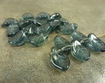 25pc Montana Leaf Beads, Czech Pressed Glass, 9x14mm, Wavy Leaves