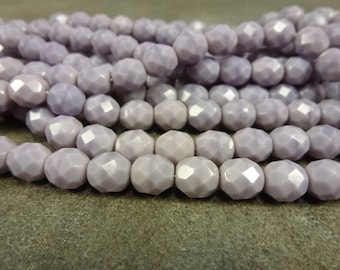 Milky Amethyst Czech Glass Firepolish Beads 8mm Faceted Round 25pc