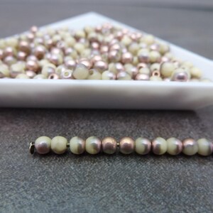 200pc Light Beige/Copper 3mm Czech Glass Druk Smooth Round Beads