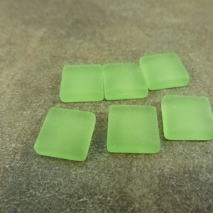 12pc Peridot Green Cabochon Cultured Sea Glass 12mm Square Frosted Matte NO HOLES
