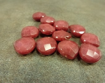 10pc Earthy Berry Red 'Jade' Gemstone Beads, 13mm Faceted Teardrop, Serpentine Stone Briolette Side Drilled